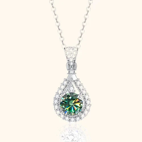 Light Luxury Pear Shape Green Gem Pendant Necklace For Women, Double Layer Halo Inlaid Zircon Clavicle Chain, Banquet Dress Jewelry