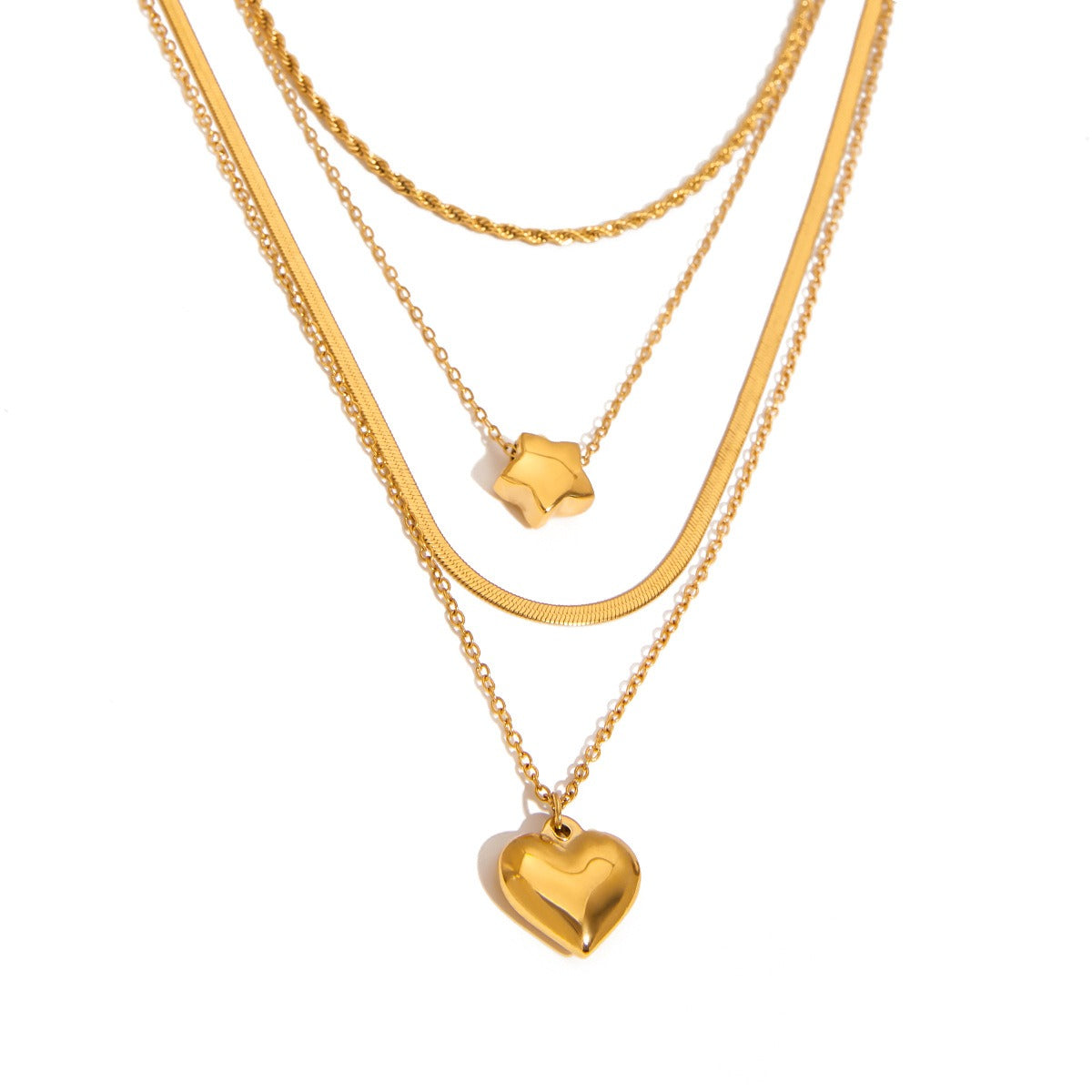 18K gold double chain with heart/star design exquisite simple necklace