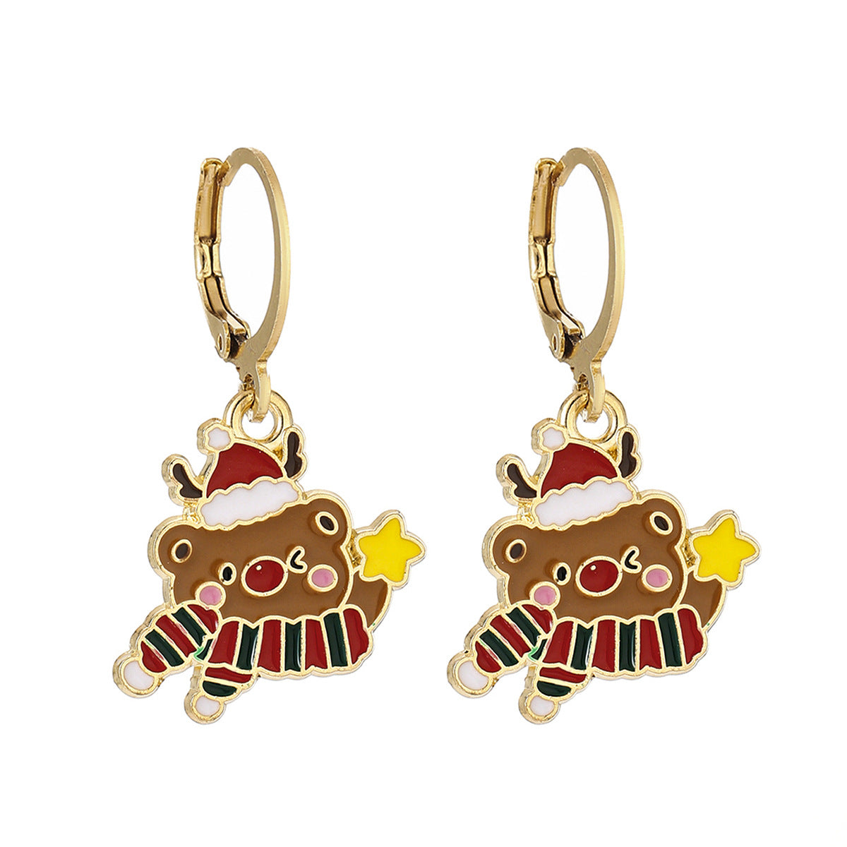Cross-Border Personalized Christmas Alloy Earrings Christmas Hat Colorful Star Dot Diamond Christmas Tree Elk Gingerbread Man Earrings