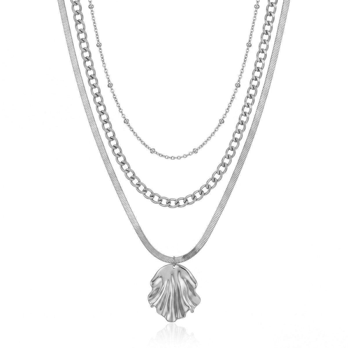 New European American Cross Border Fade Resistant Stainless Steel Necklace Stackable Set, Flower Geometric Disc Women Necklace