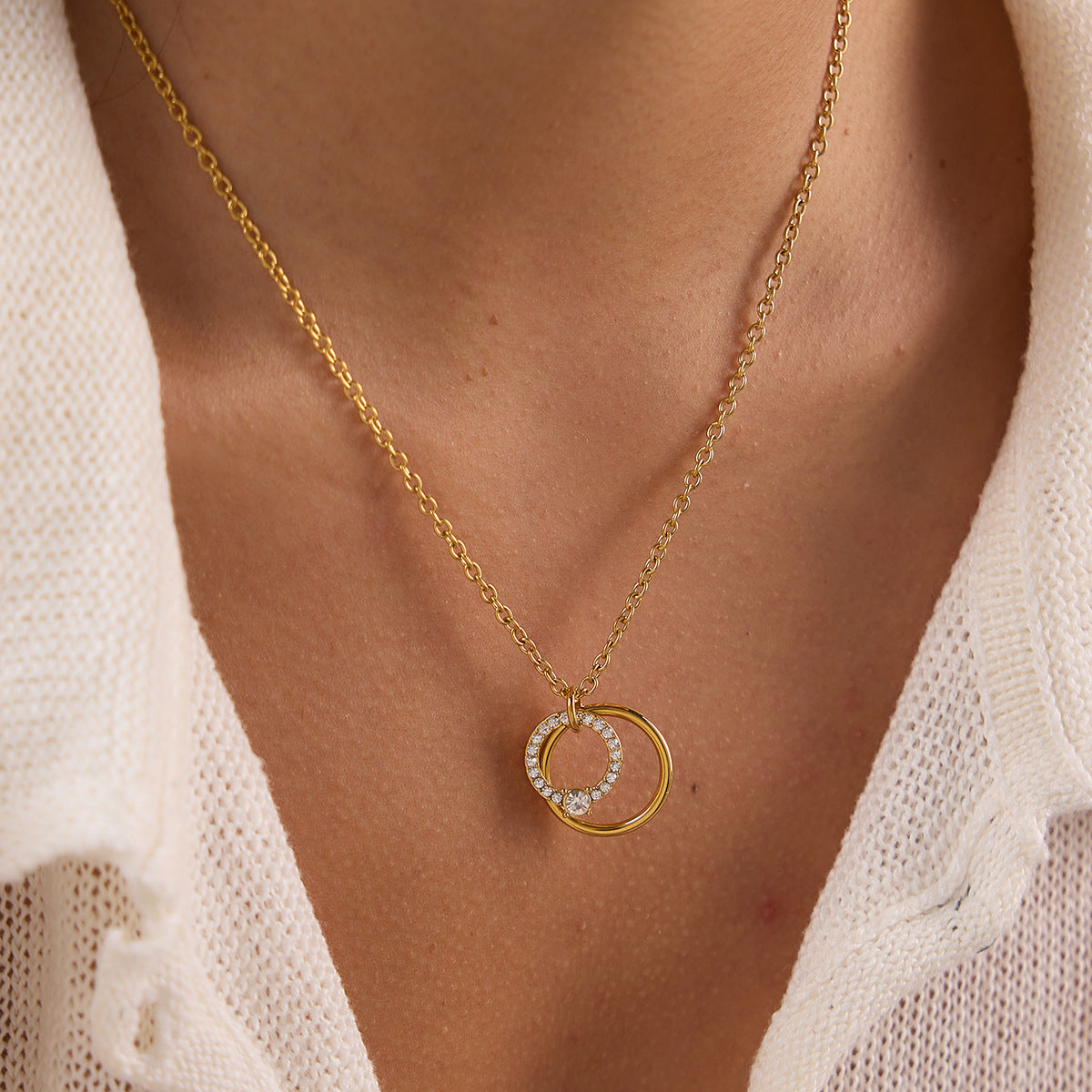 Sliding Double Circle Pendant Necklace Collection