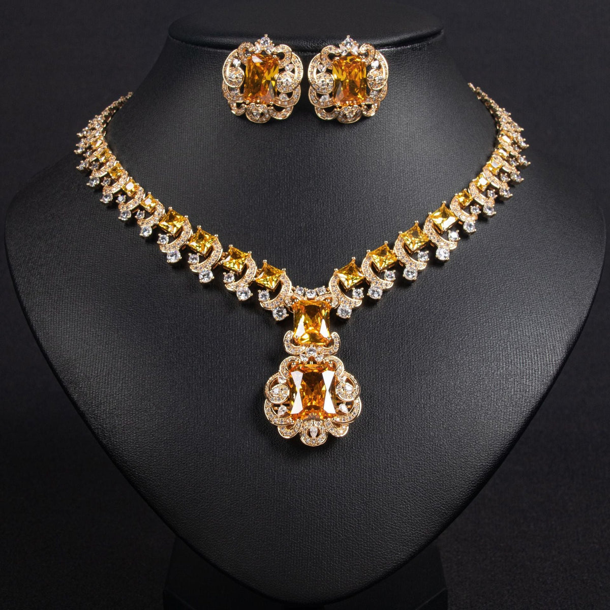 European And American Retro Zircon Necklace Suit Cross-border Jewelry Jewelry High-grade Niche All-match Earrings Necklace Jewelry