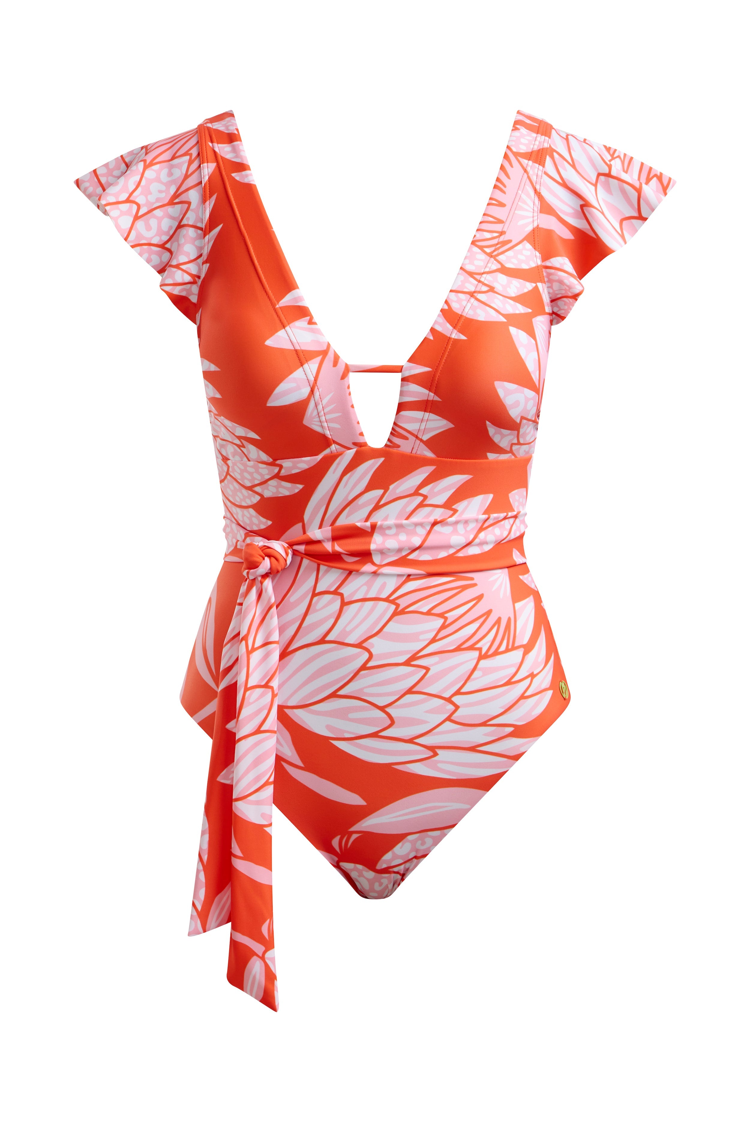 Flutter Sleeve Swimsuit Coral Protea