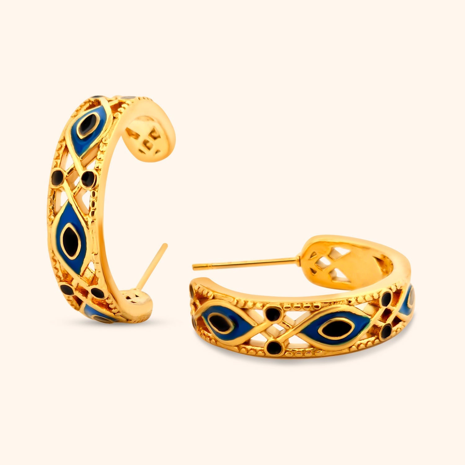 Vintage-Inspired Gold Hoop Earrings with Evil Eye Design by PRESSIE