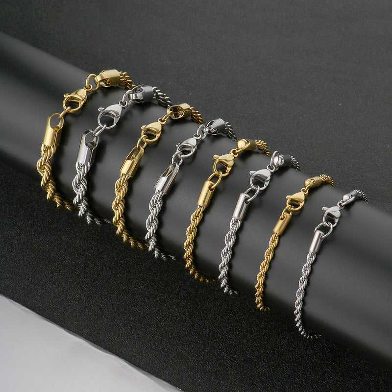Stainless Steel Twist Chain Men's Bracelet Chain 18K Gold Button Chain Titanium Steel Manufacturer Non-Fading Cross-Border Fresh And Sweet