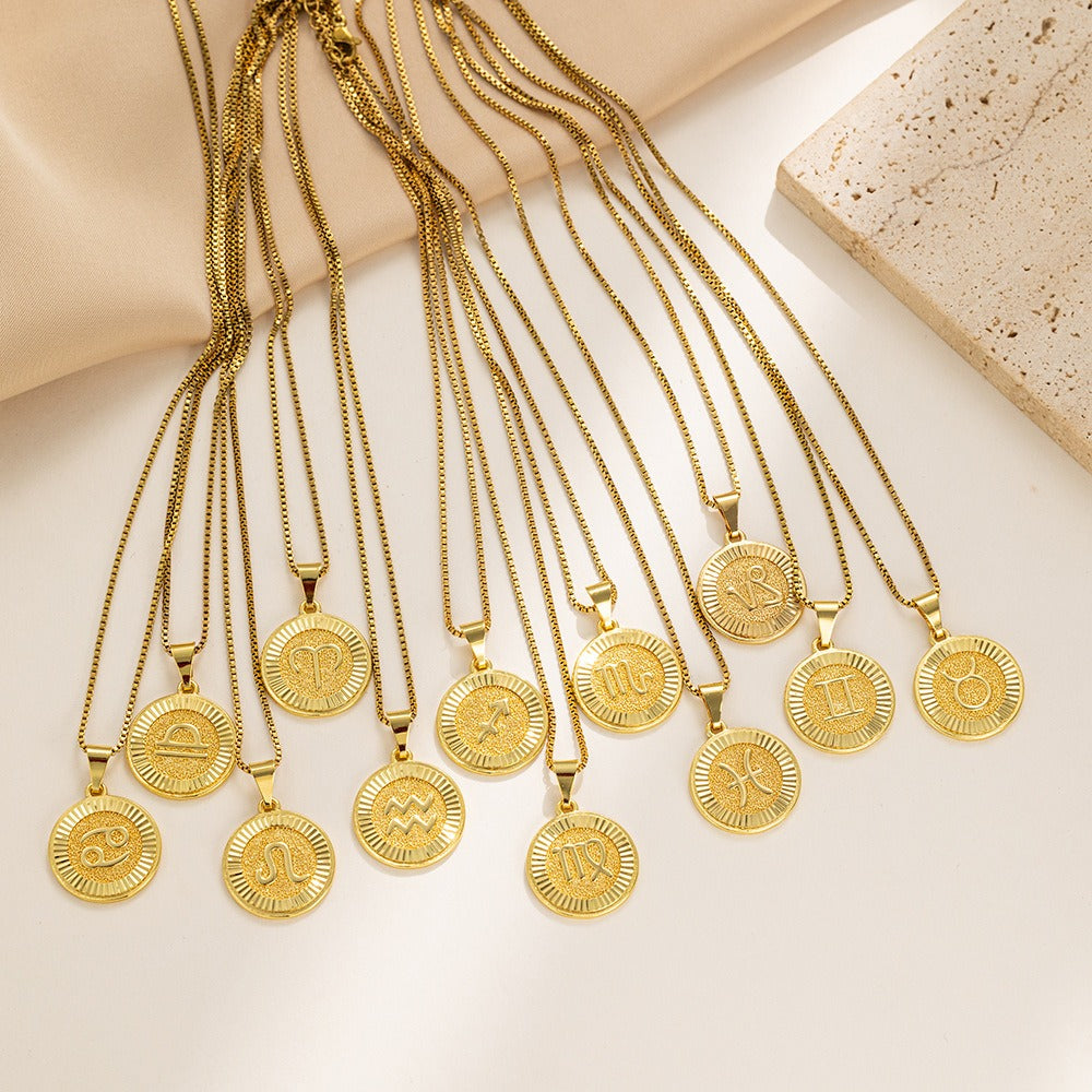 18k gold 12 zodiac signs alphabet necklace with titanium steel