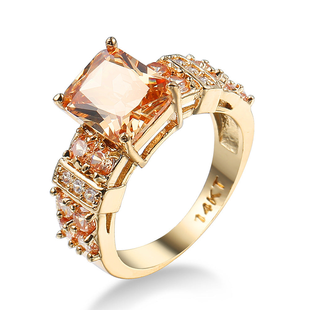 Copper Inlaid Zircon Punk Color Copper Ring