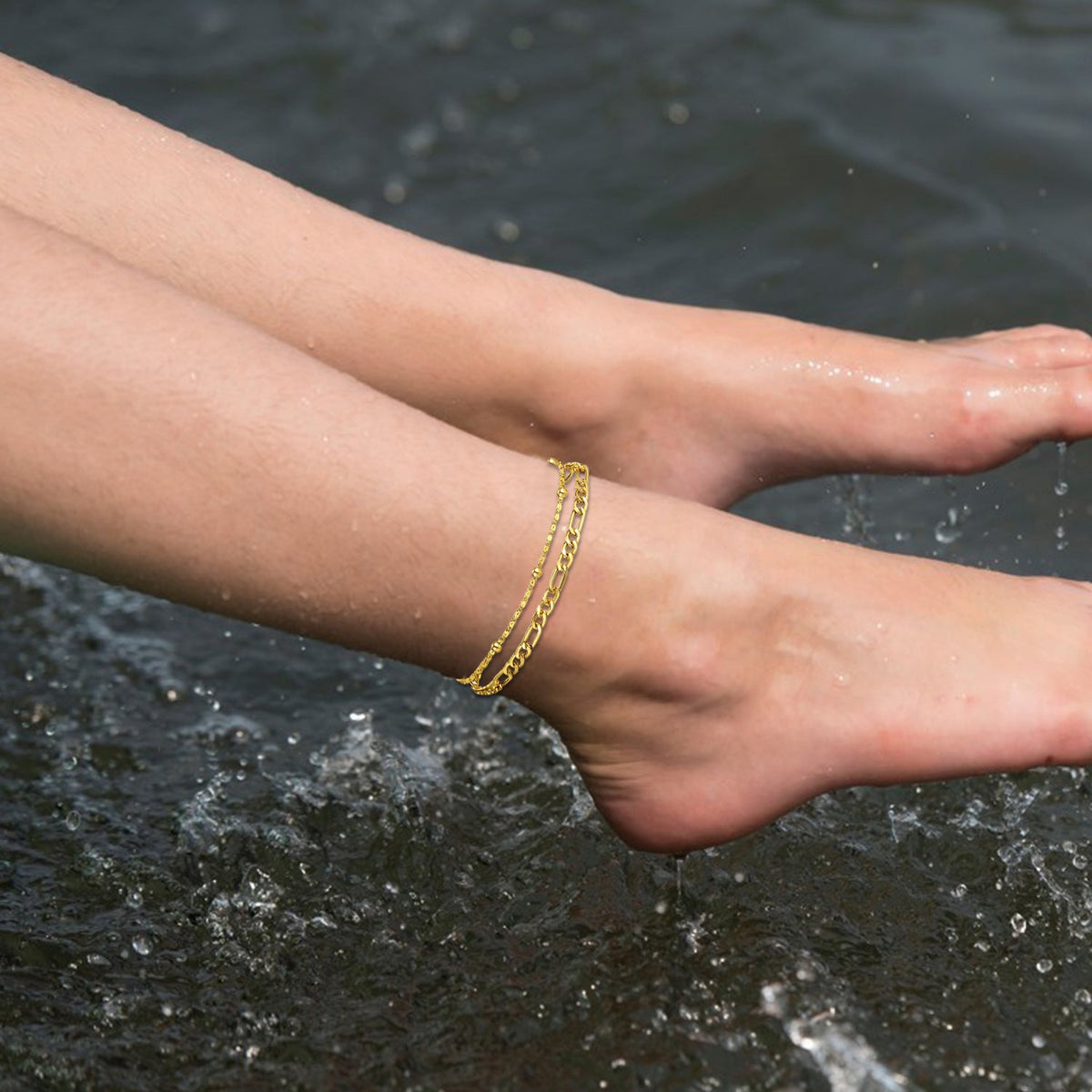 Double-circle Anklet Simple Fashion Cuban Link Chain Layered