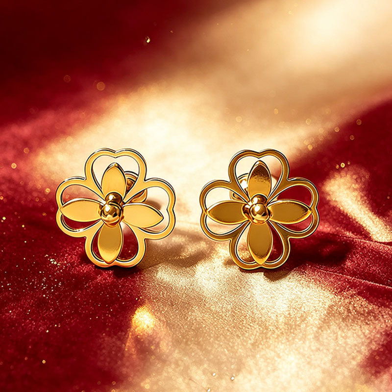 Designed Three-dimensional Matte Clover Drop Earrings With Tassels For Women