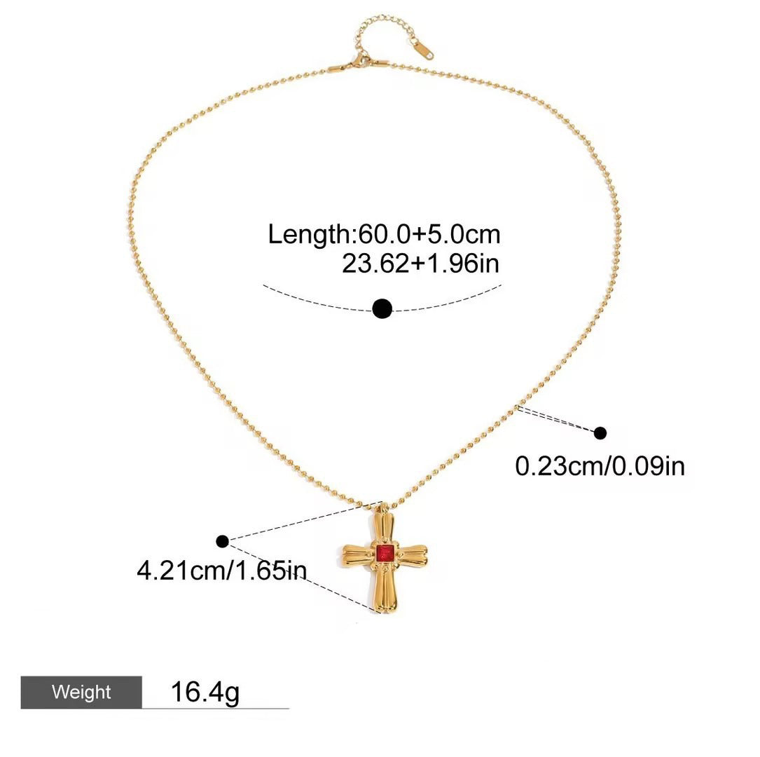 18K gold cross inlaid gemstone design exquisite and noble necklace
