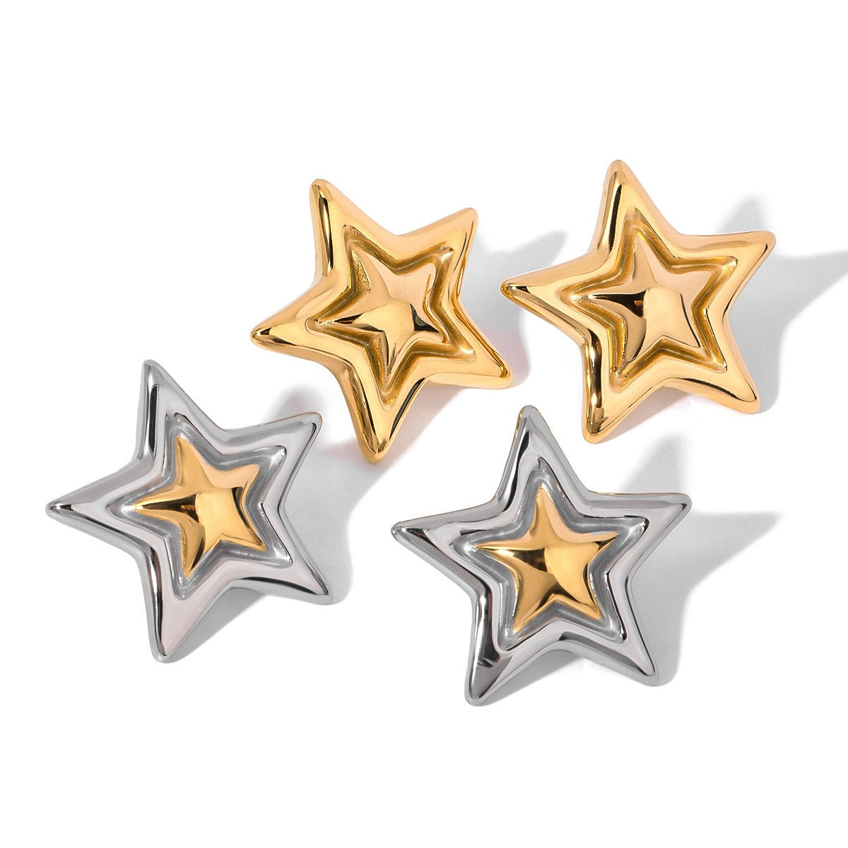 18K gold trendy personality five-pointed star with concave and convex design earrings