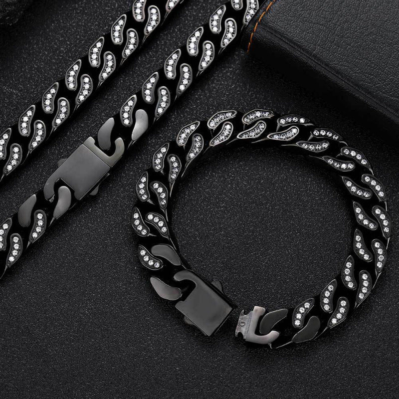 Zircon Cuban Titanium Steel Mens Bracelet