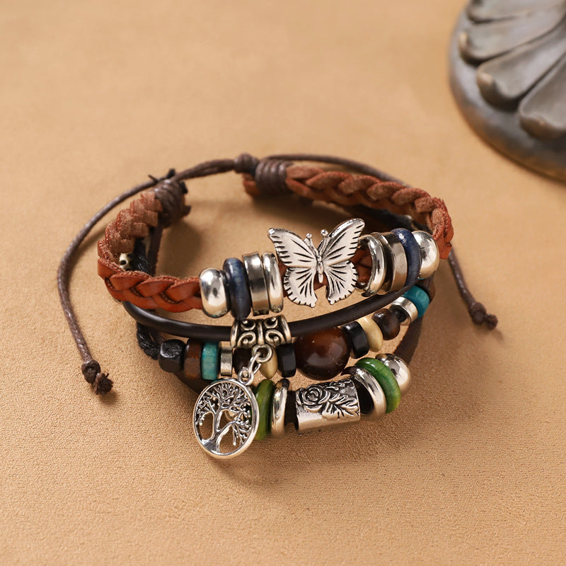 Handmade Bohemian Exotic Style Bracelet Retro Ethnic Style Men's And Women's Woven Multi-layer Stacked Bracelet Niche Hand Rope