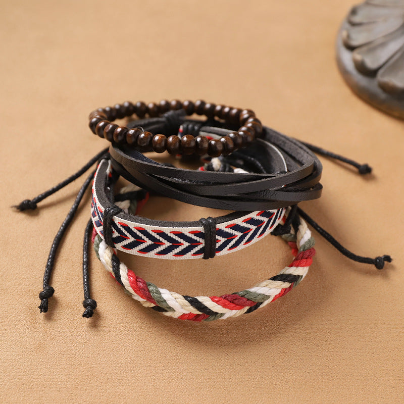 Handmade Bohemian Exotic Style Bracelet Retro Ethnic Style Men's And Women's Woven Multi-layer Stacked Bracelet Niche Hand Rope