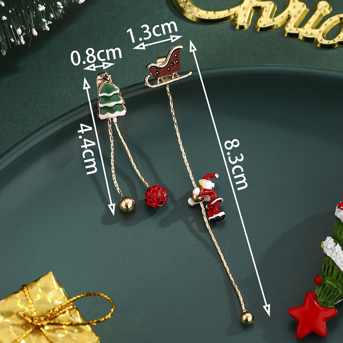 Cross-Border Personalized Christmas Alloy Earrings Christmas Hat Colorful Star Dot Diamond Christmas Tree Elk Gingerbread Man Earrings