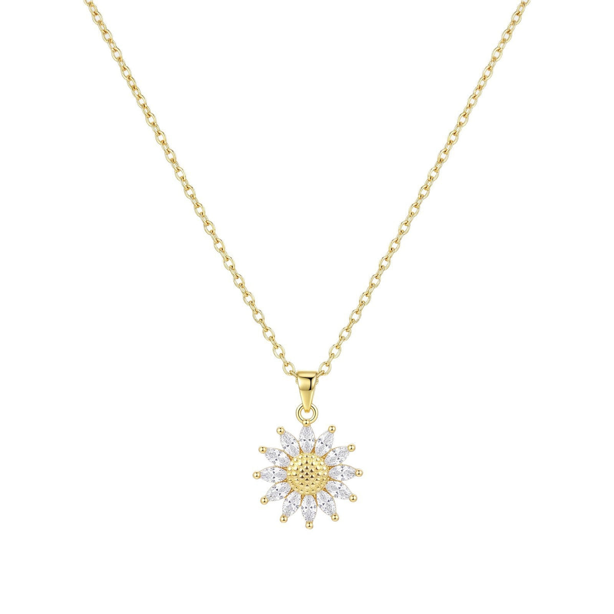 Japanese Korean Light Luxury Viral Sunflower CZ Micro Pave Clavicle Necklace, Fashion Sweet Dainty New Sunflower Pendant Necklace For Women