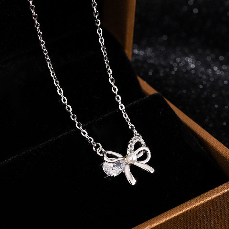 1.0m 2026 New Titanium Steel Bow Necklace For Women, Light Luxury Niche Design Pendant Collarbone Chain With A High-end Feel