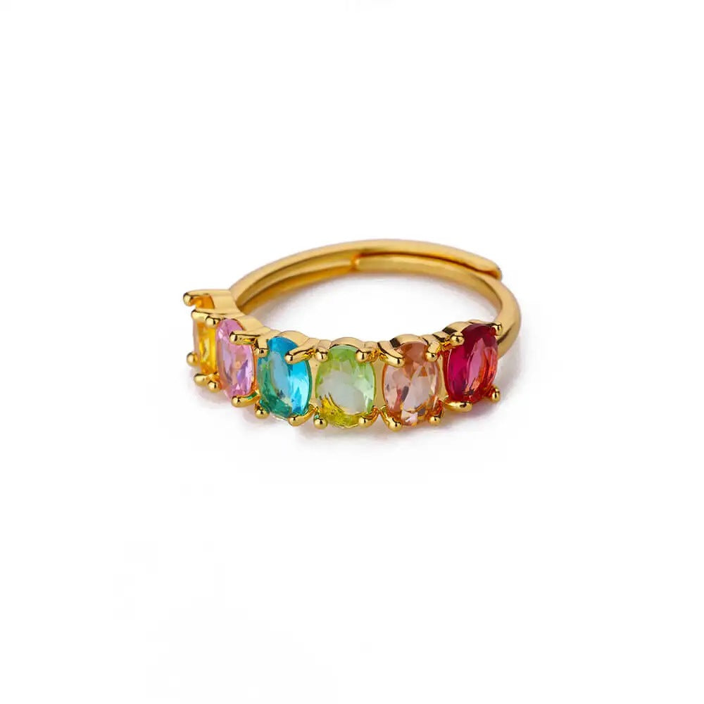 Womens Colorful Square Zircon Inlaid Open-End Ring