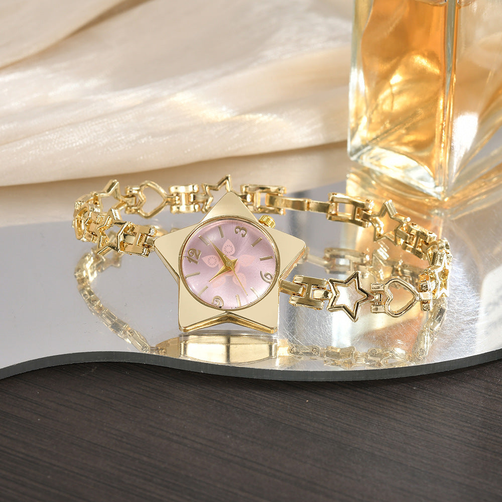 Stylish Edgy Yet Sweet Womens Watch With A Star And Heart Chainquartz Timepiece