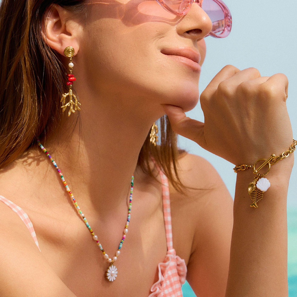18K gold coral-shaped design trendy personality earring necklace set