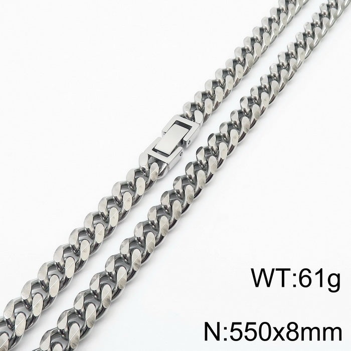 Polished Stainless Steel Cuban Chain Necklace