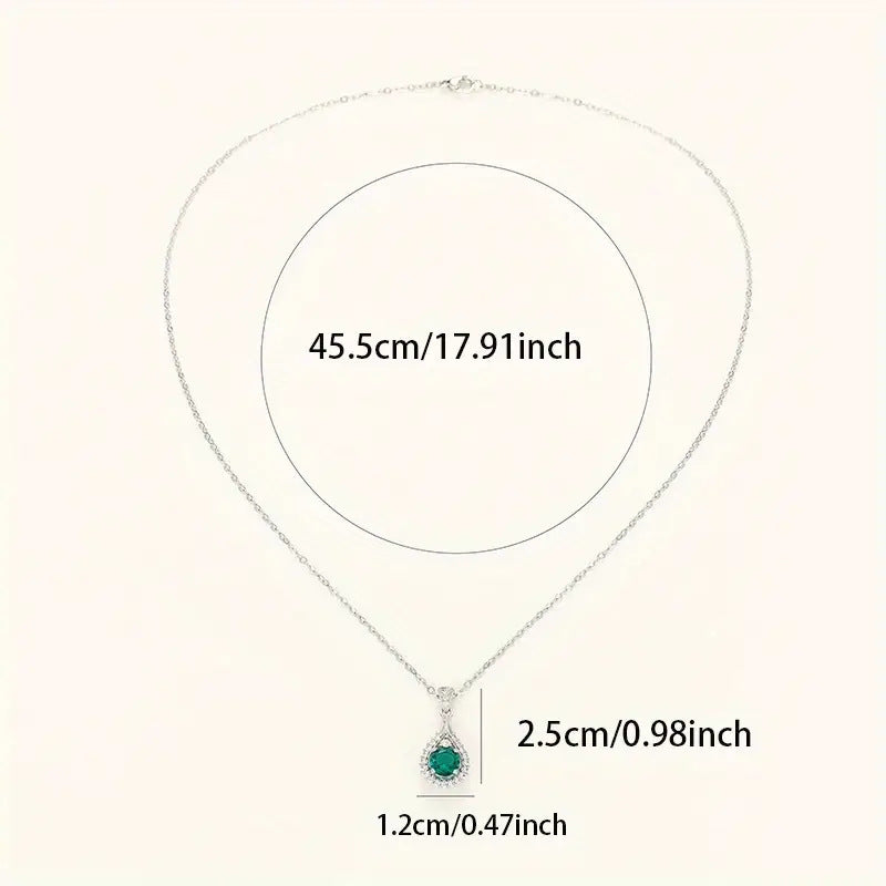 Light Luxury Pear Shape Green Gem Pendant Necklace For Women, Double Layer Halo Inlaid Zircon Clavicle Chain, Banquet Dress Jewelry