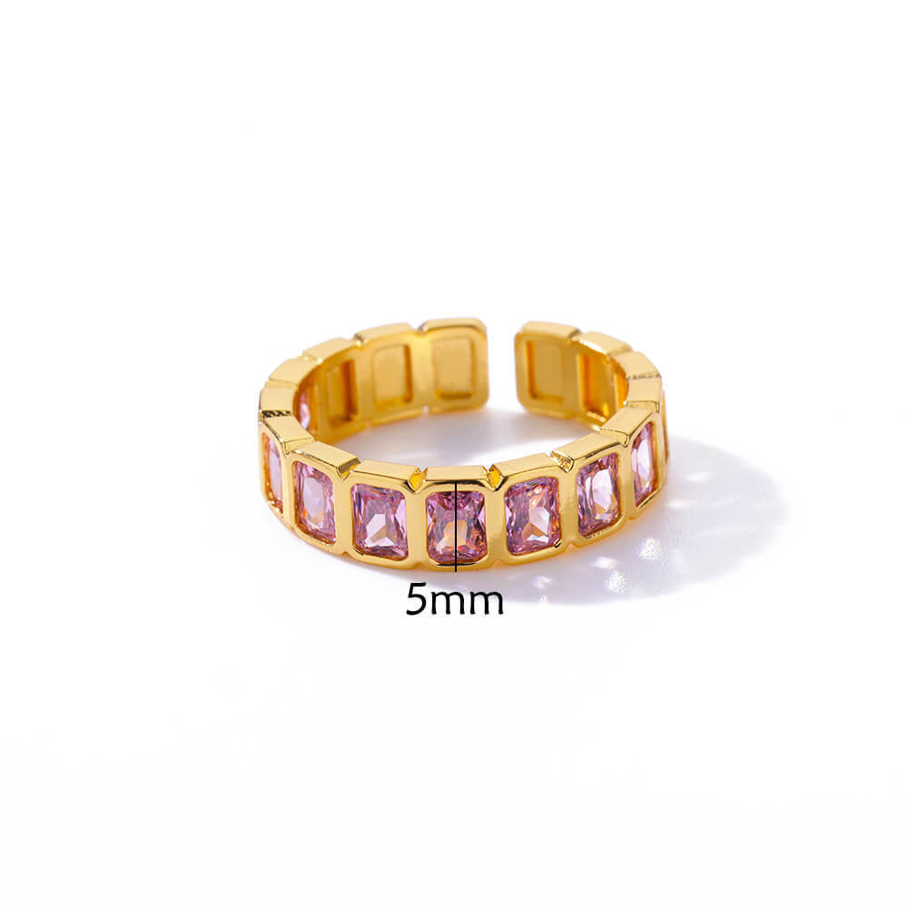 Womens Colorful Square Zircon Inlaid Open-End Ring