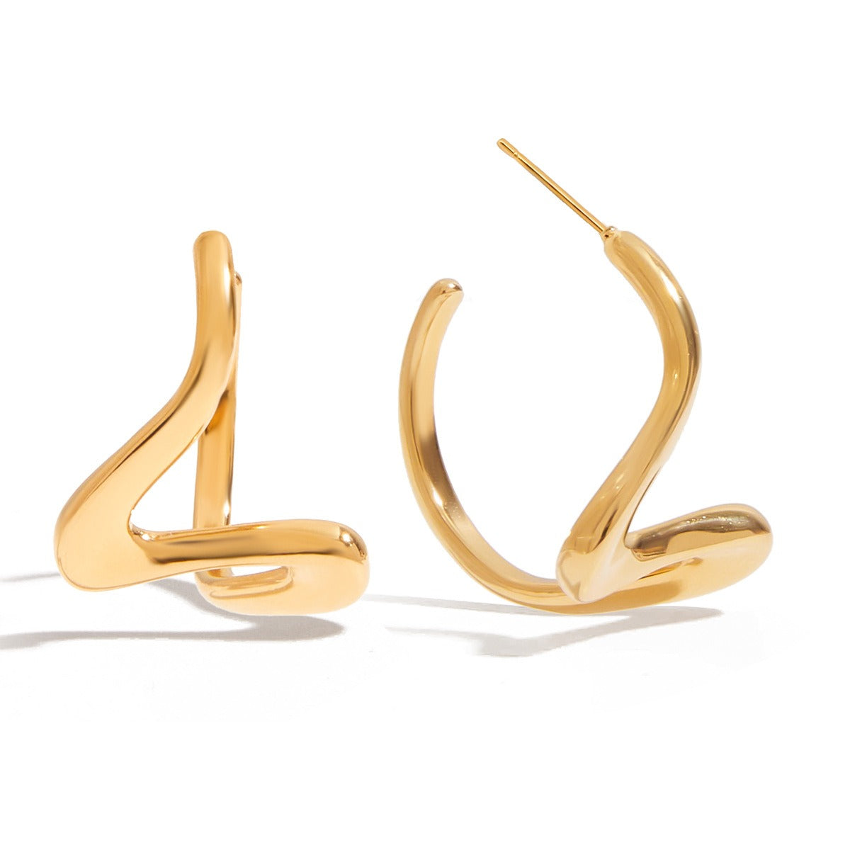 18K gold geometric shape with linear design simple personality earrings