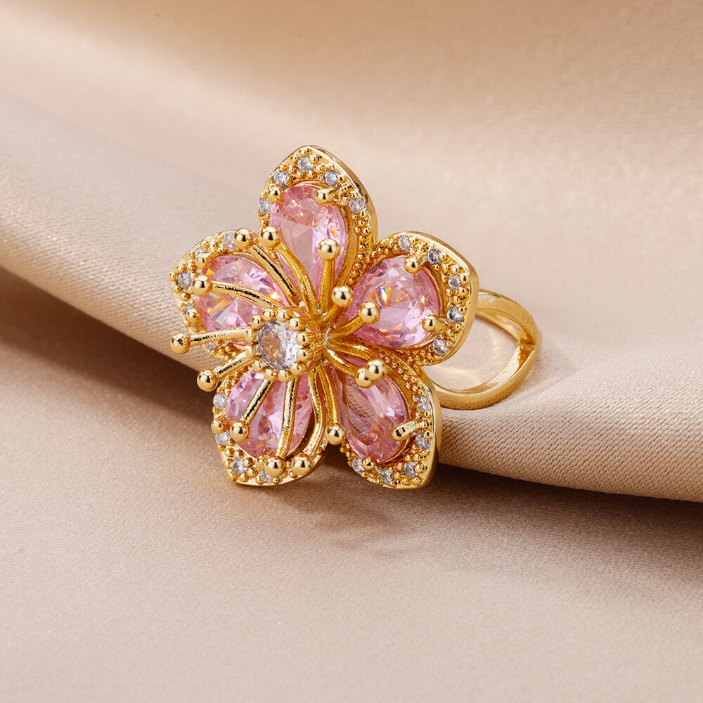 Exquisite Inlaid Zircon Flower Ring