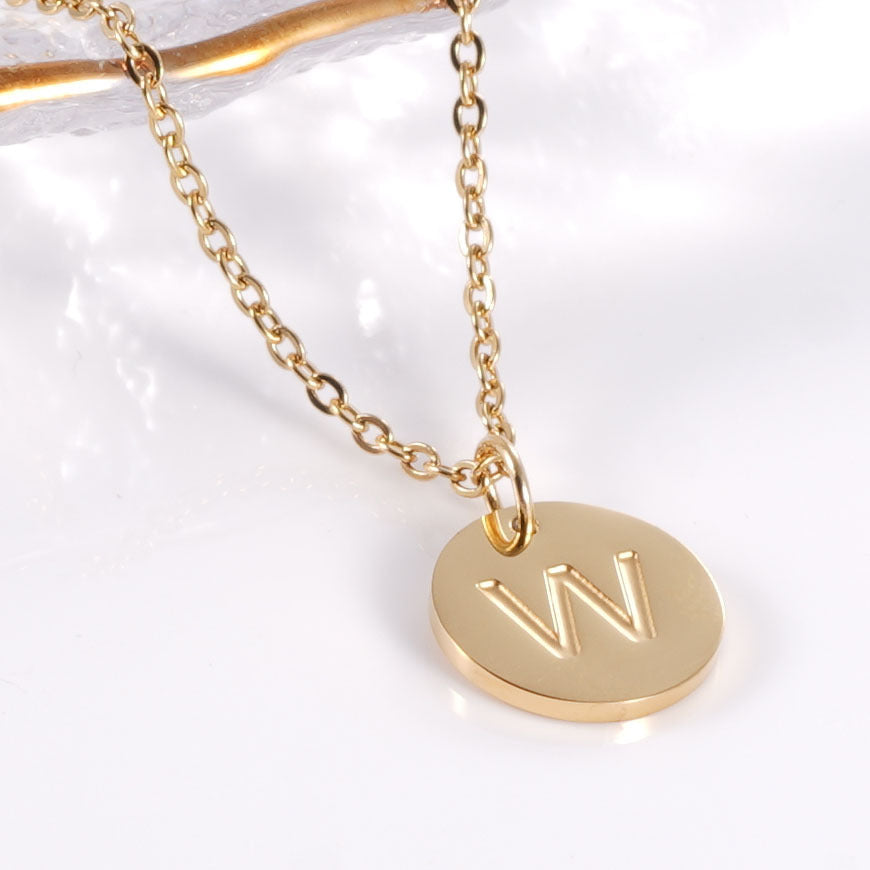 Minimalist Stainless Steel Necklace With Round 26-letter Pendants