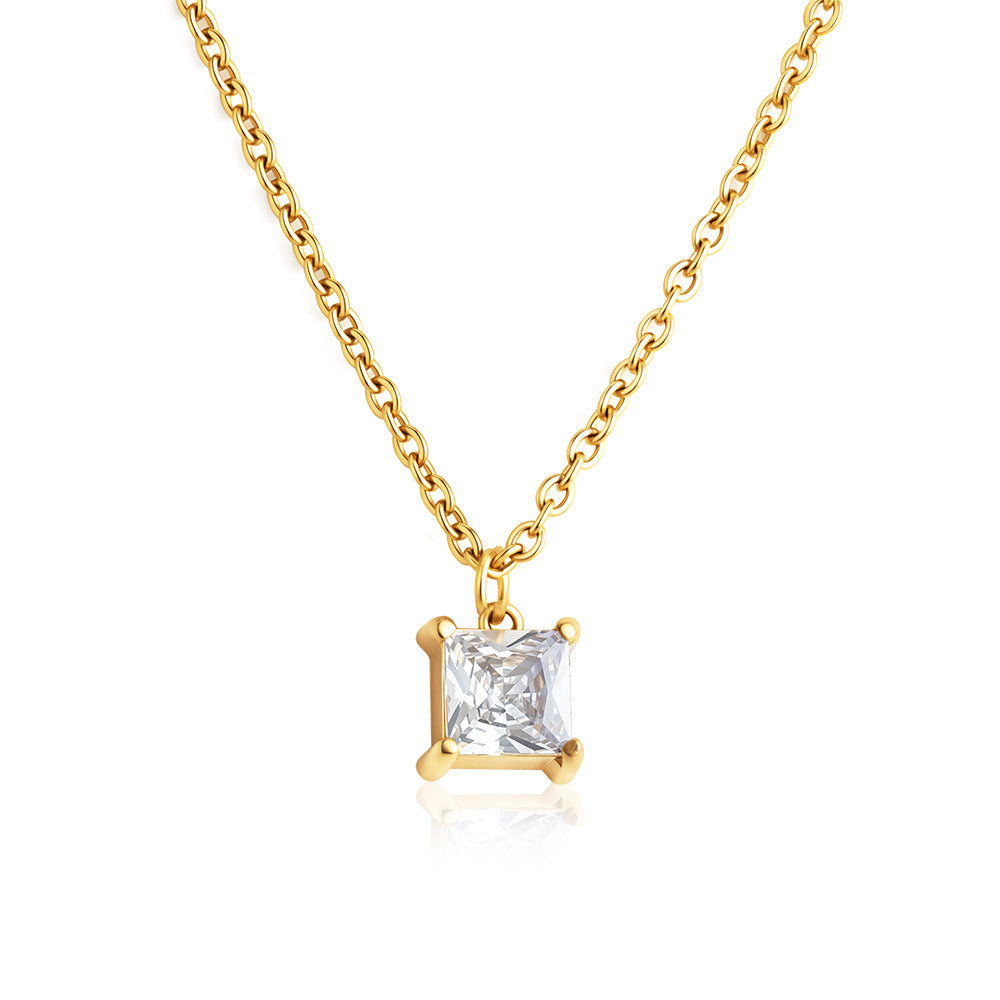 18K Gold-Plated Diamond-Inlaid Stainless Steel Zircon Necklace With A Luxurious Finish