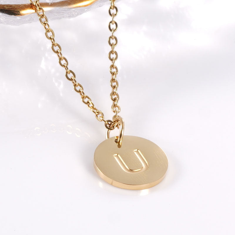 Minimalist Stainless Steel Necklace With Round 26-letter Pendants