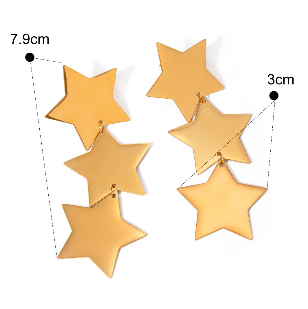 18K gold stylish five-pointed star with three-layer design earrings