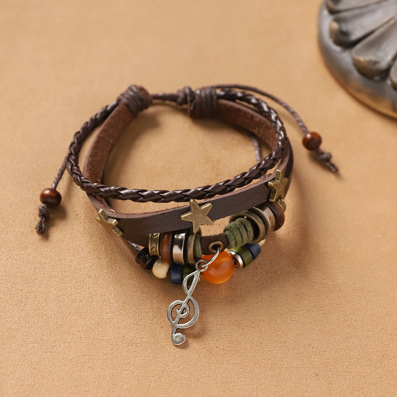 Handmade Bohemian Exotic Style Bracelet Retro Ethnic Style Men's And Women's Woven Multi-layer Stacked Bracelet Niche Hand Rope