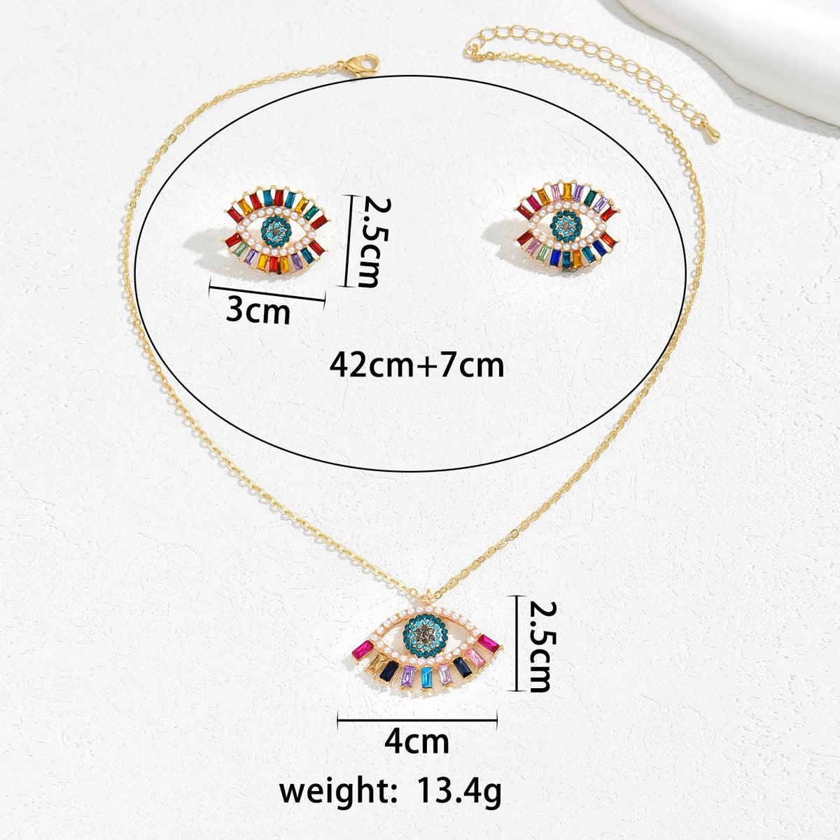 Ins Hip-hop Simple Style Necklace Earrings Women's Distinctive Angel Eye Design Diamond Earrings All-match Long Necklace