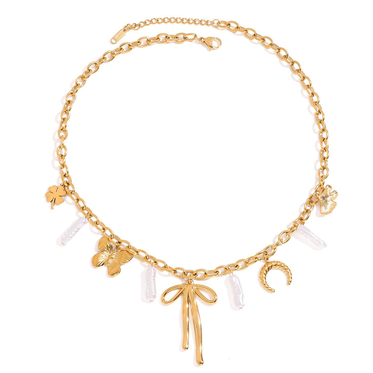 18K gold bow with pearl design exquisite and noble necklace