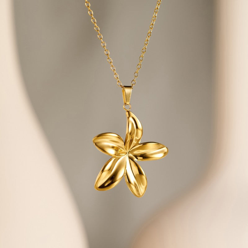 Cross-Border Popular Stainless Steel Necklace With 18K Gold Plated Flower, Sun, Heart, Geometric Lines Pendant, Clavicle Chain Jewelry