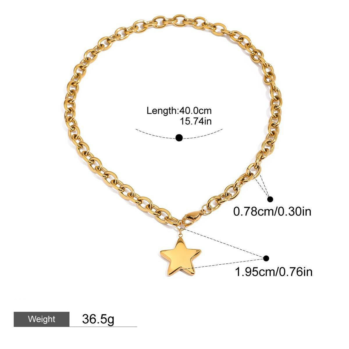 18K gold star-shaped design elegant necklace, ring, earrings and brooch set