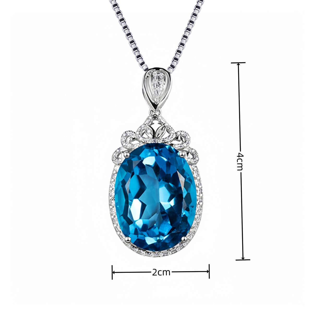 Jinjiahua's Best-Selling Large Bare Stone Swiss Blue Topaz Pendant, 925 Silver Plated Inlaid With Red And Green Treasure Colorful Diamond Necklace