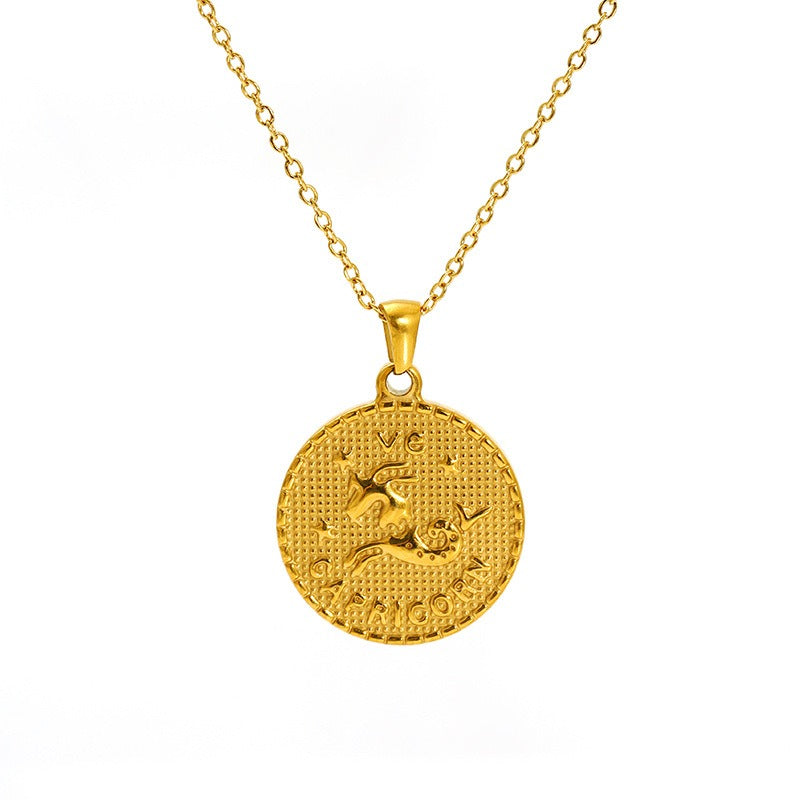 Vintage round constellation pendant 18K gold plated twelve constellation necklace
