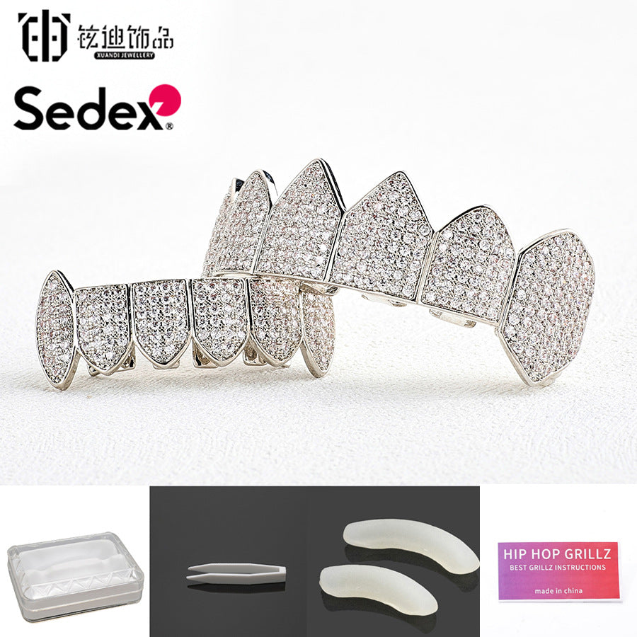 Halloween Cross-Border Hip-Hop Braces Accessories 14K Real Gold Electroplated Copper Zirconium Braces Exaggerated Rap Diamond Braces