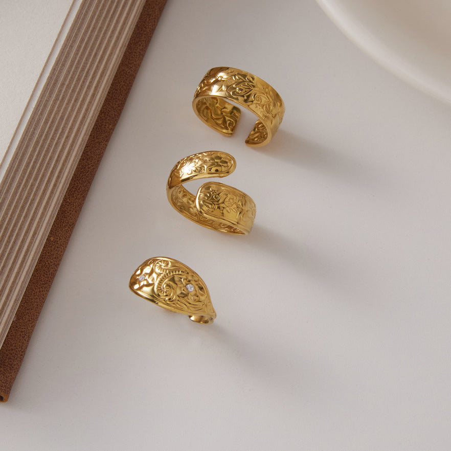 Engraved Floral Open Ring Collection