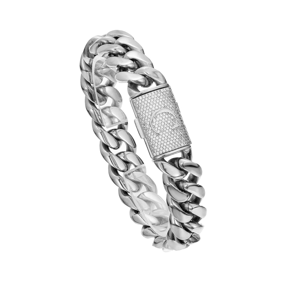 Mens Hip-Hop Lettered Snap-Clasp Encrypted Chain Cuban Link Steel-Colored Necklace