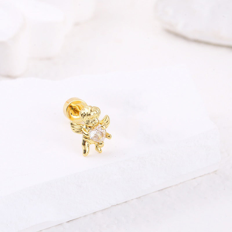 18K gold five-pointed star inlaid gemstones exquisite design dazzling earrings