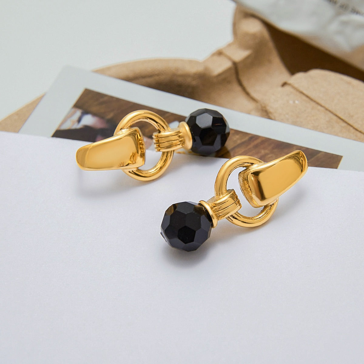 18K gold multi-faceted gemstone pendant design light luxury noble earrings