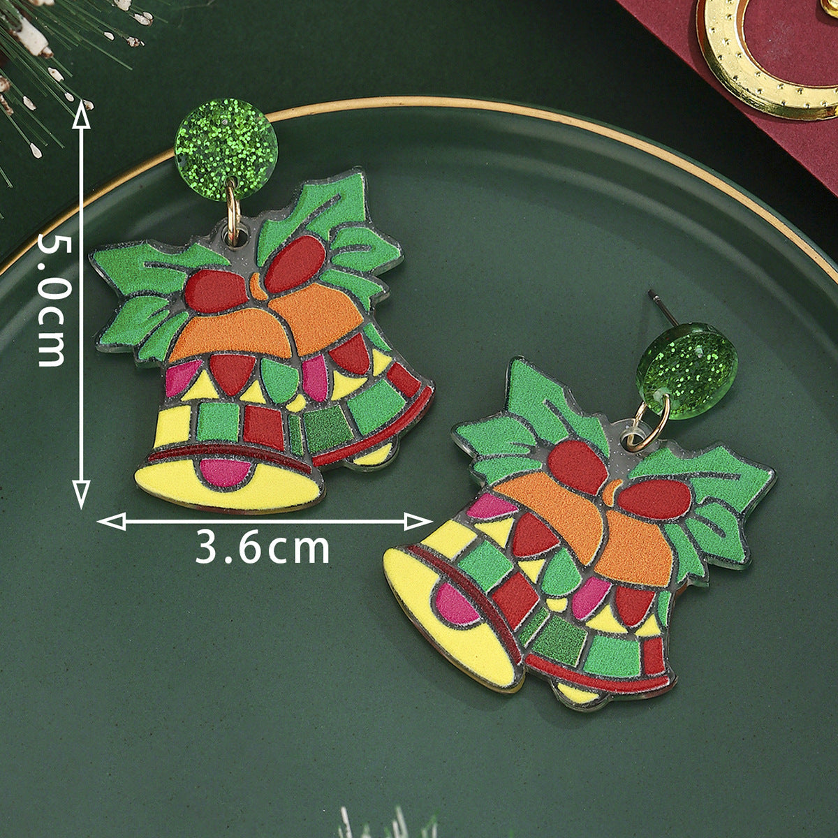 Cross-Border Personalized Christmas Alloy Earrings Christmas Hat Colorful Star Dot Diamond Christmas Tree Elk Gingerbread Man Earrings