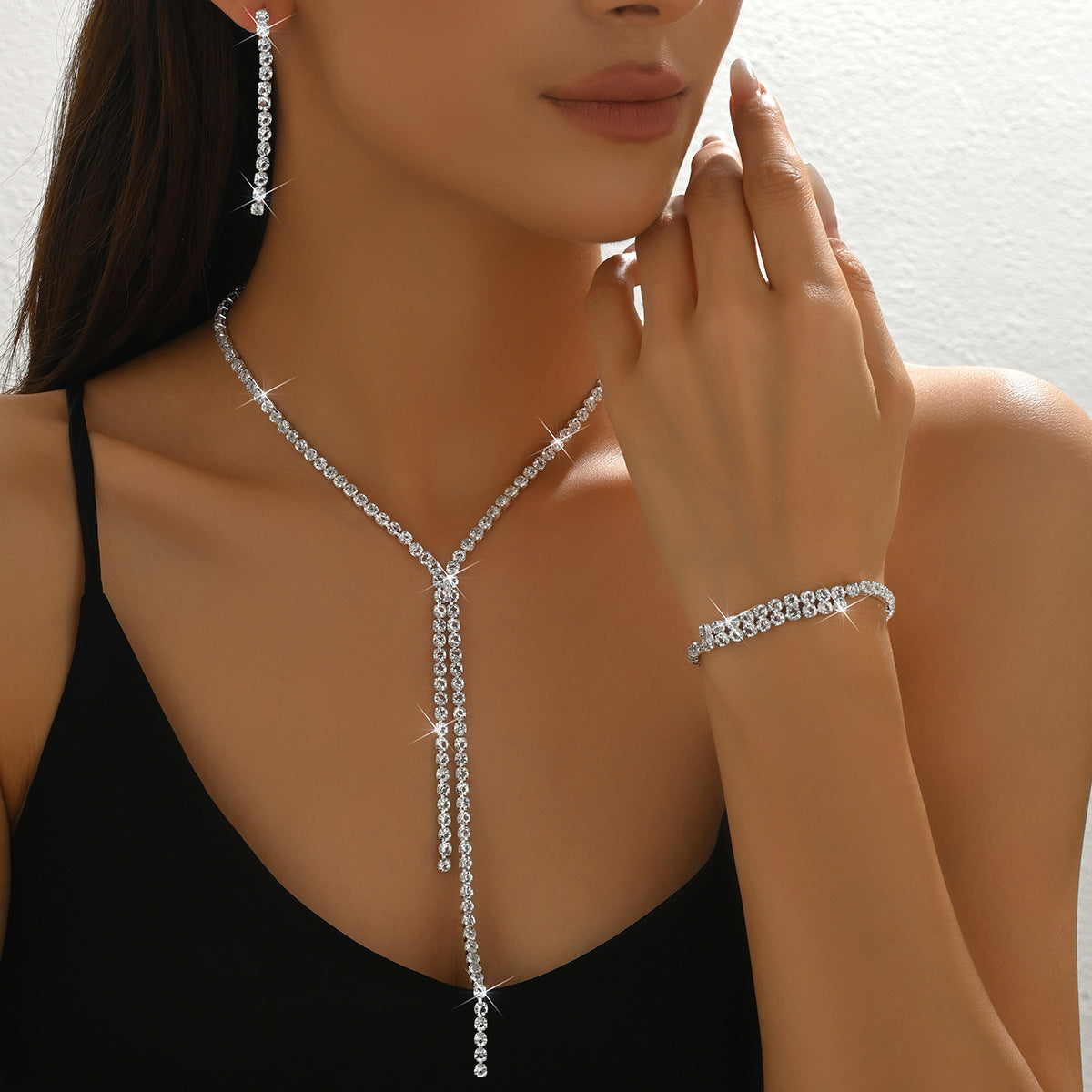 Bridal Wedding Accessories, Dazzling Diamond Tassel Necklace, Earrings, Bracelet, Earring Set, Jewelry Set Wholesale