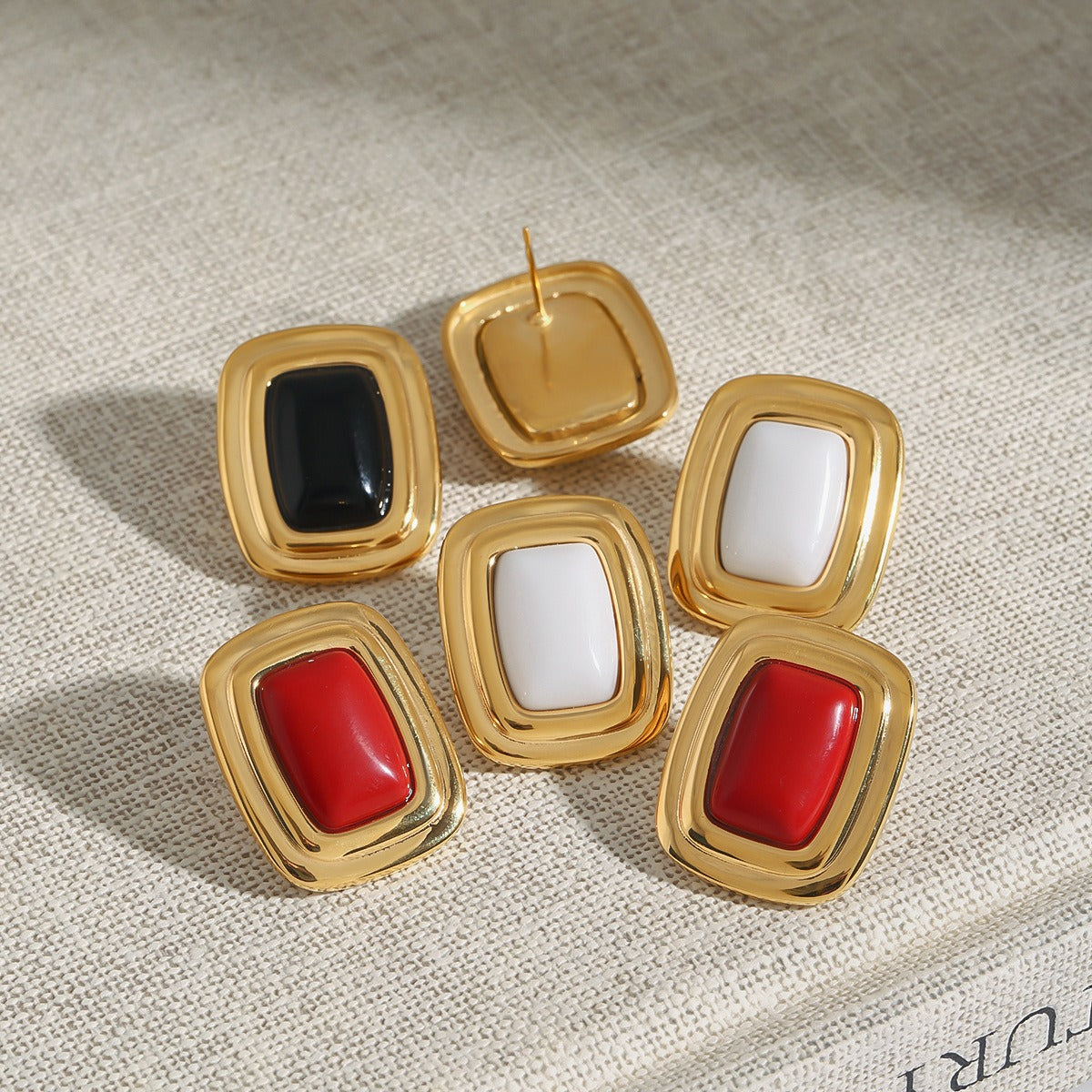 18K gold geometric rectangular design trendy personality earrings