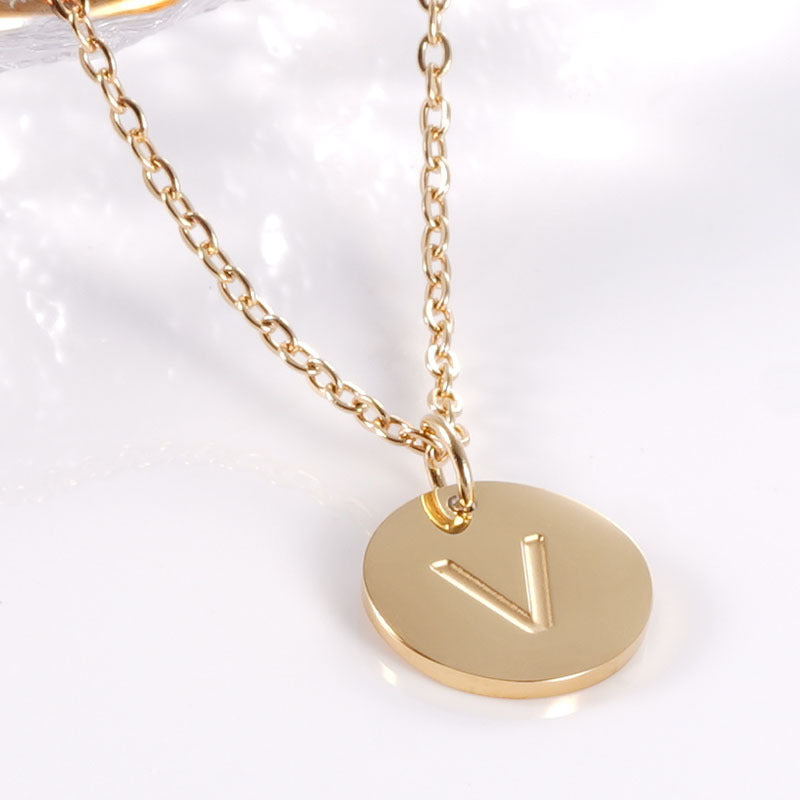 Minimalist Stainless Steel Necklace With Round 26-letter Pendants