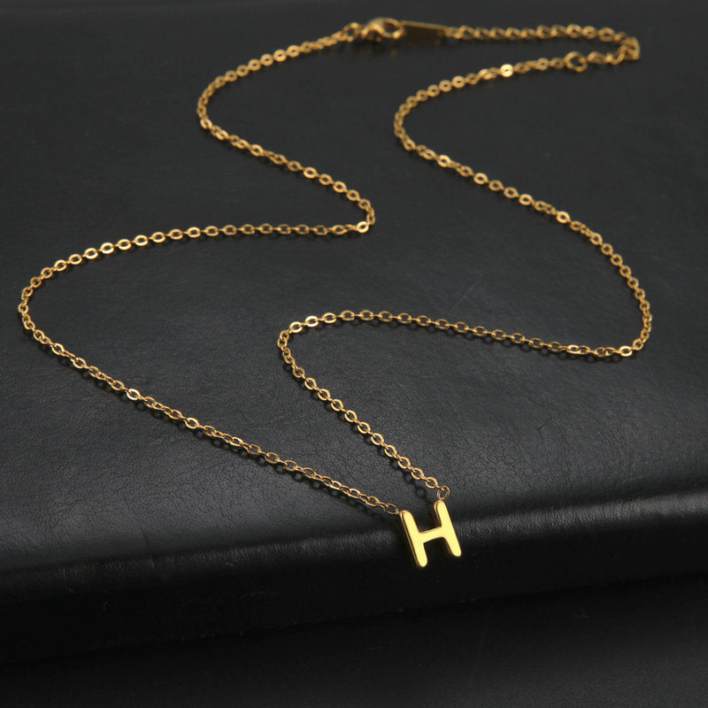 Hot-Selling Welded 26 Letters 18K Real Gold Electroplated Non-Fading Small Pendant Jewelry 304 Material Stainless Steel Necklace